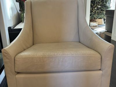 West Elm Off-White Leather Armchair with Nailhead Trim