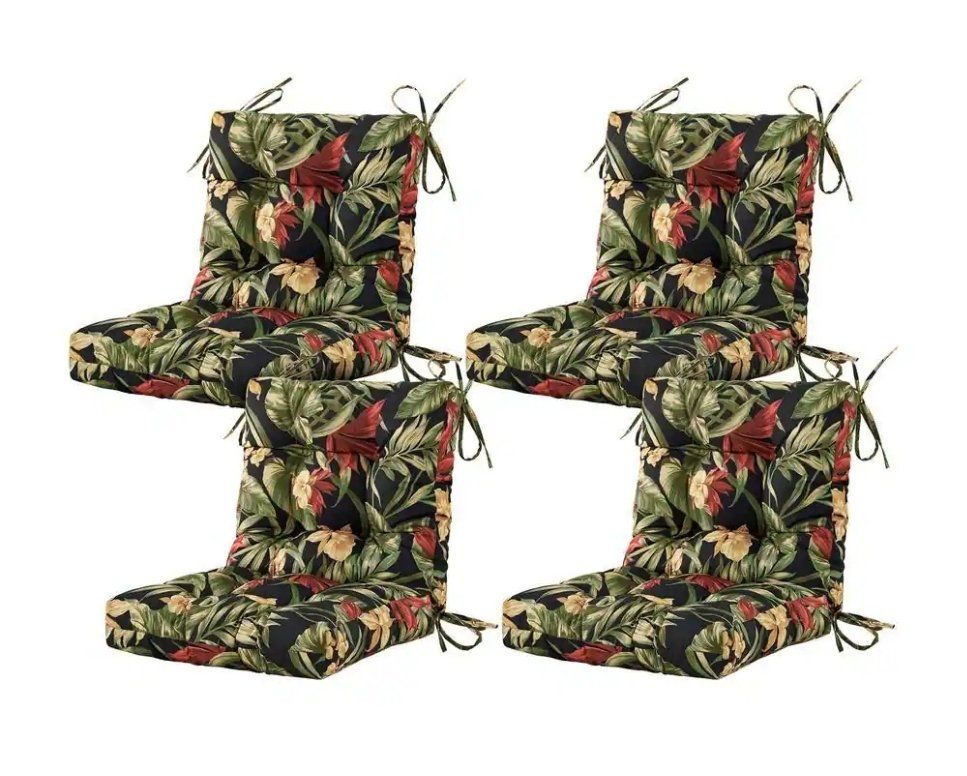SET OF 4 OUTDOOR PATIO CUSHIONS – 20” X 20” TUFTED TIE-ON