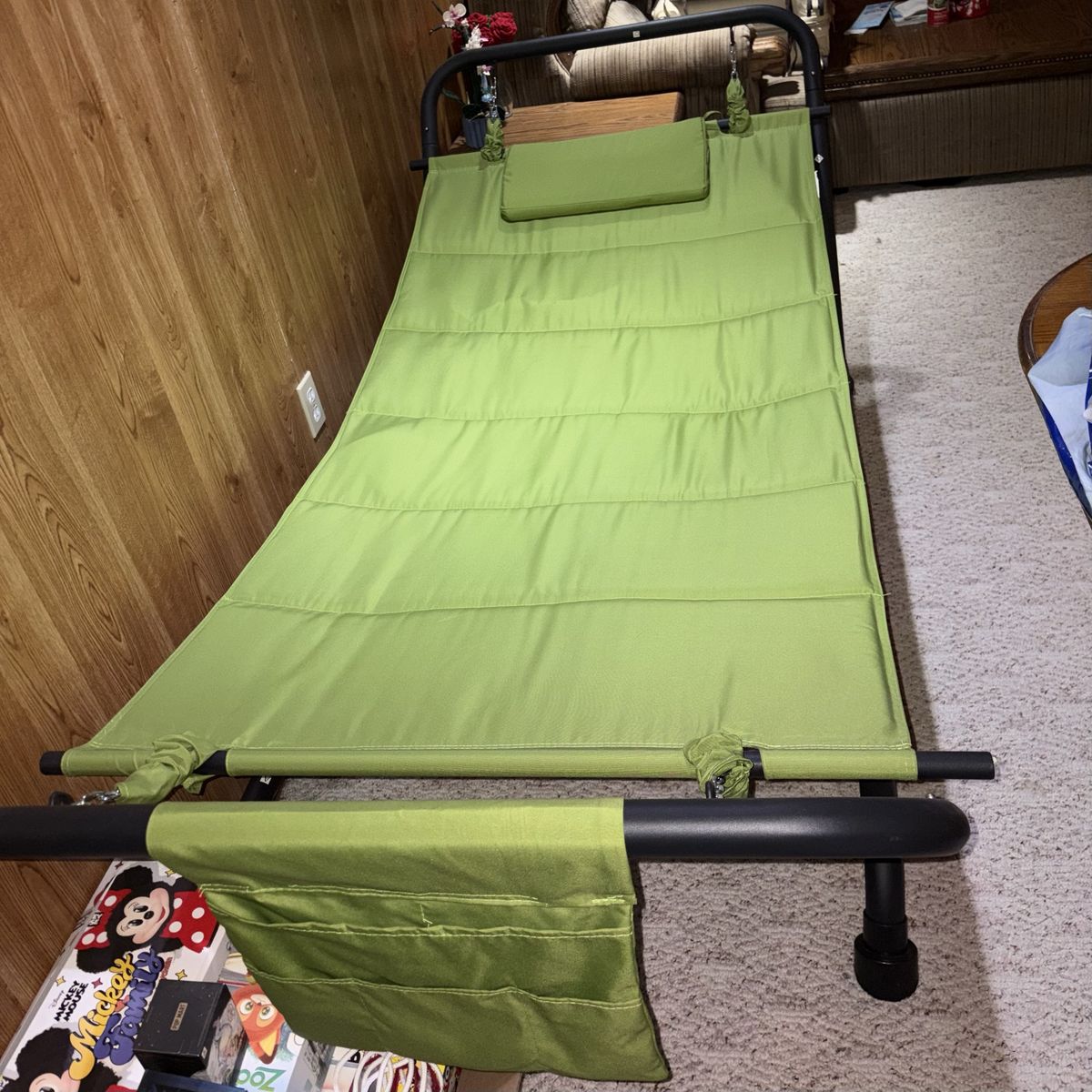 Green Hammock with Stand, Pillow, and Storage Pockets