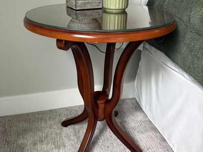 Wood nightstand with protective glass cover