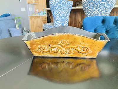 Ornate Rustic Gold & Black Metal Decorative Basket/Planter centerpiece with Embossed Design