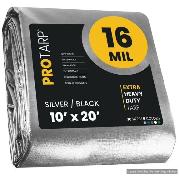 Protarp 10 ft. x 20 ft. Silver/Black 16 Mil Heavy Duty Polyethylene Tarp, Waterproof, UV Resistant, Rip and Tear Proof