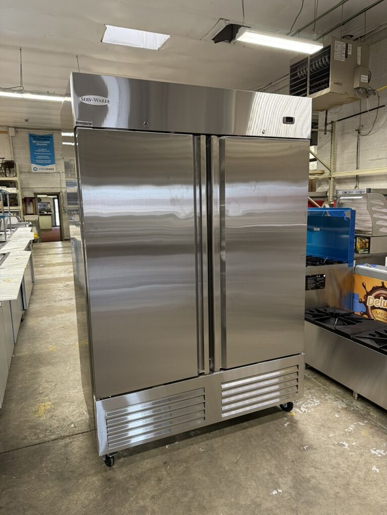 New 2 Door Serv-Ware Refrigerator 49 Cu ft with casters 5 year warranty 115 volts