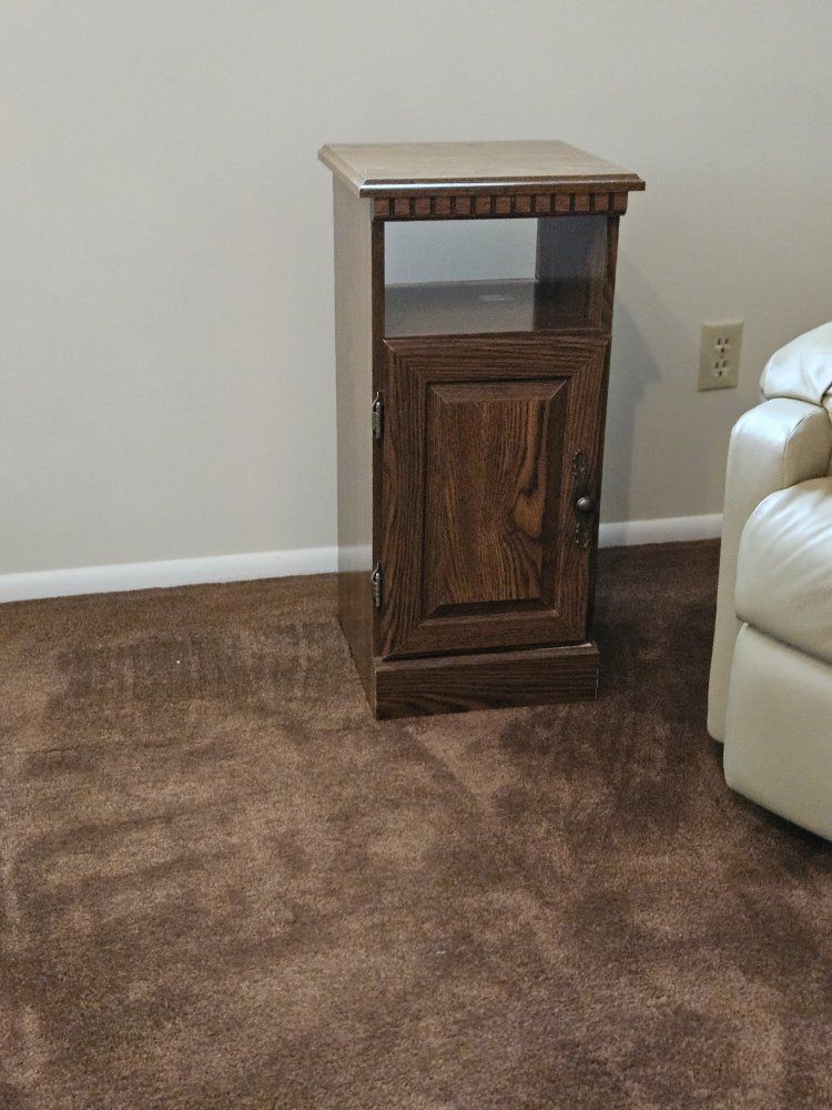 Wooden Nightstand with Open Shelf and Cabinet Storage