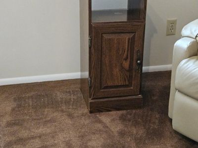 Wooden Nightstand with Open Shelf and Cabinet Storage