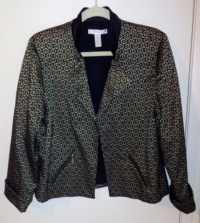 Chico's Open Front Blazer Jacket Lined Sz 2 / Larg