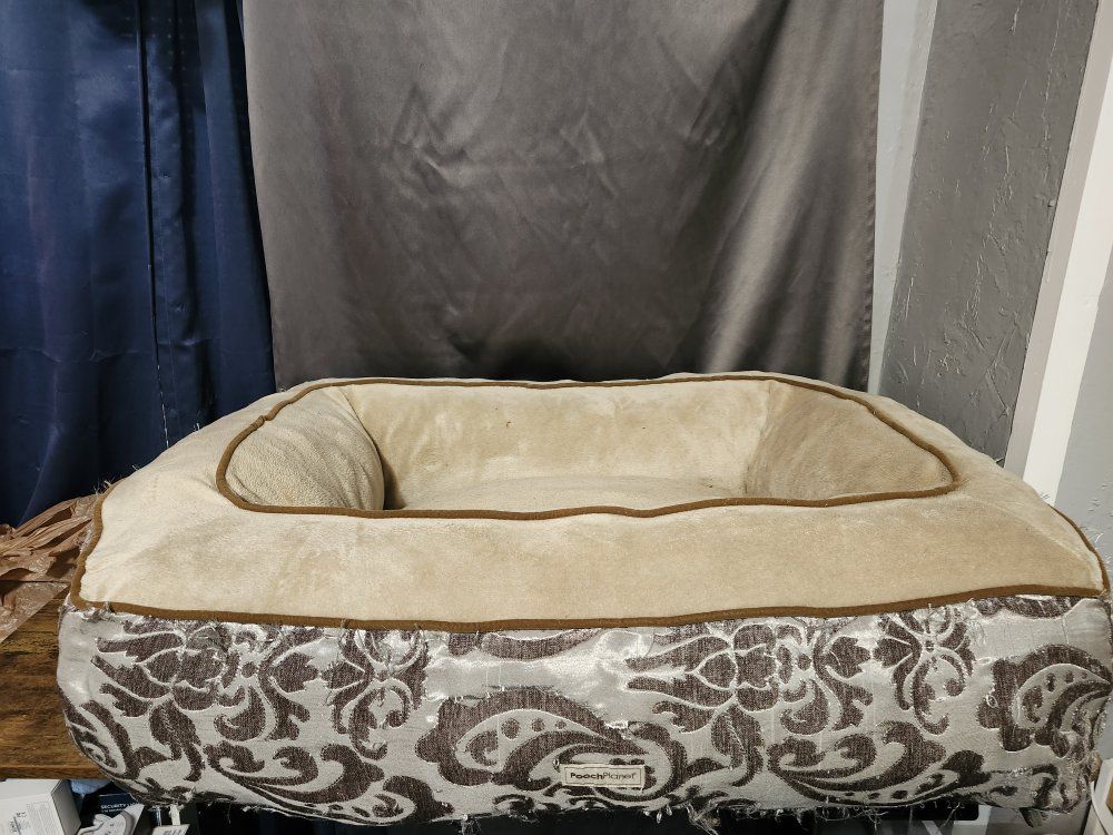 PoochPlanet Beige/Brown Orthopedic Pet Bed - Rectangular with Removable Cushion