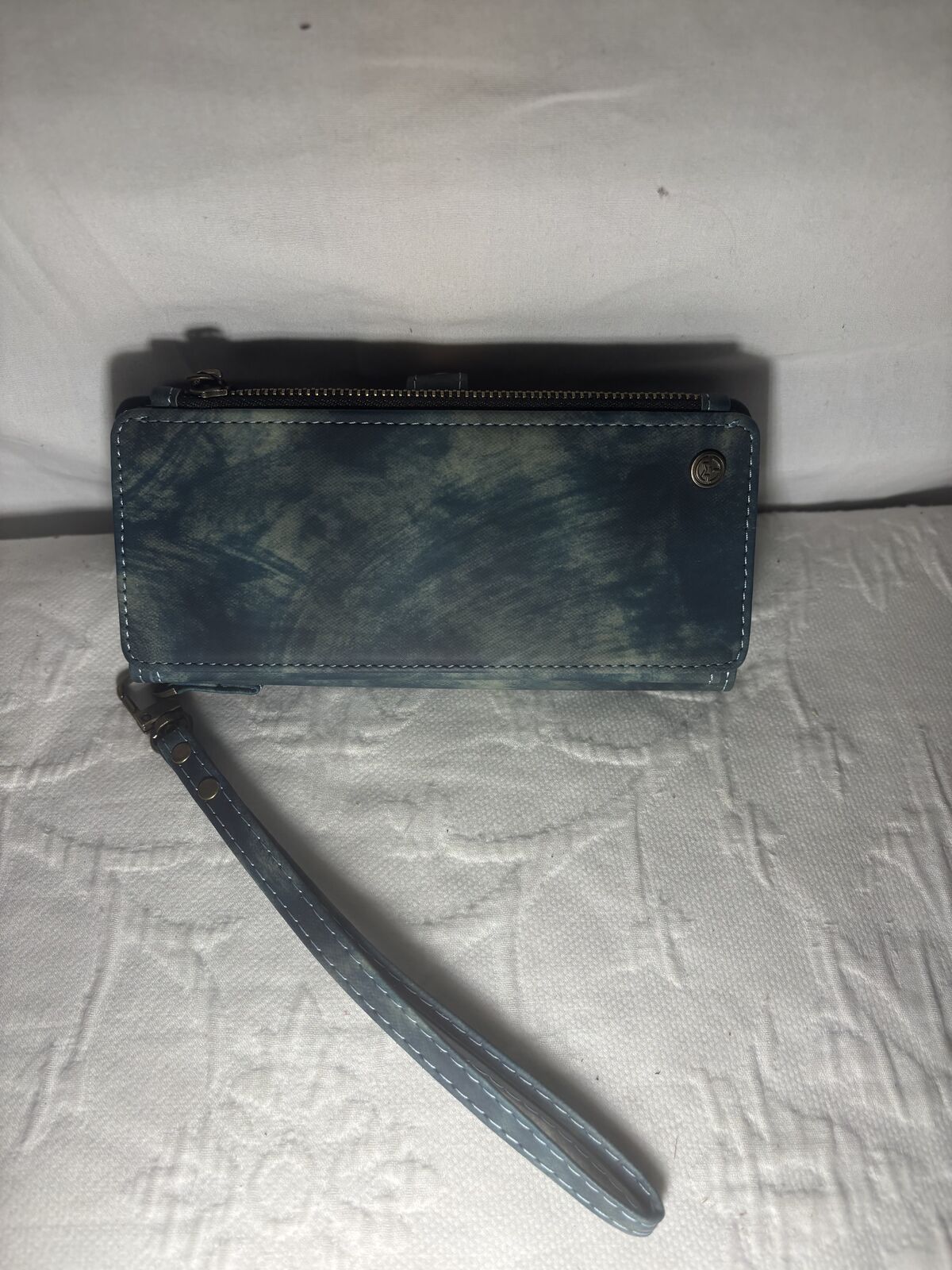 Teal Distressed Wallet Wristlet