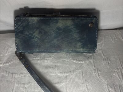 Teal Distressed Wallet Wristlet