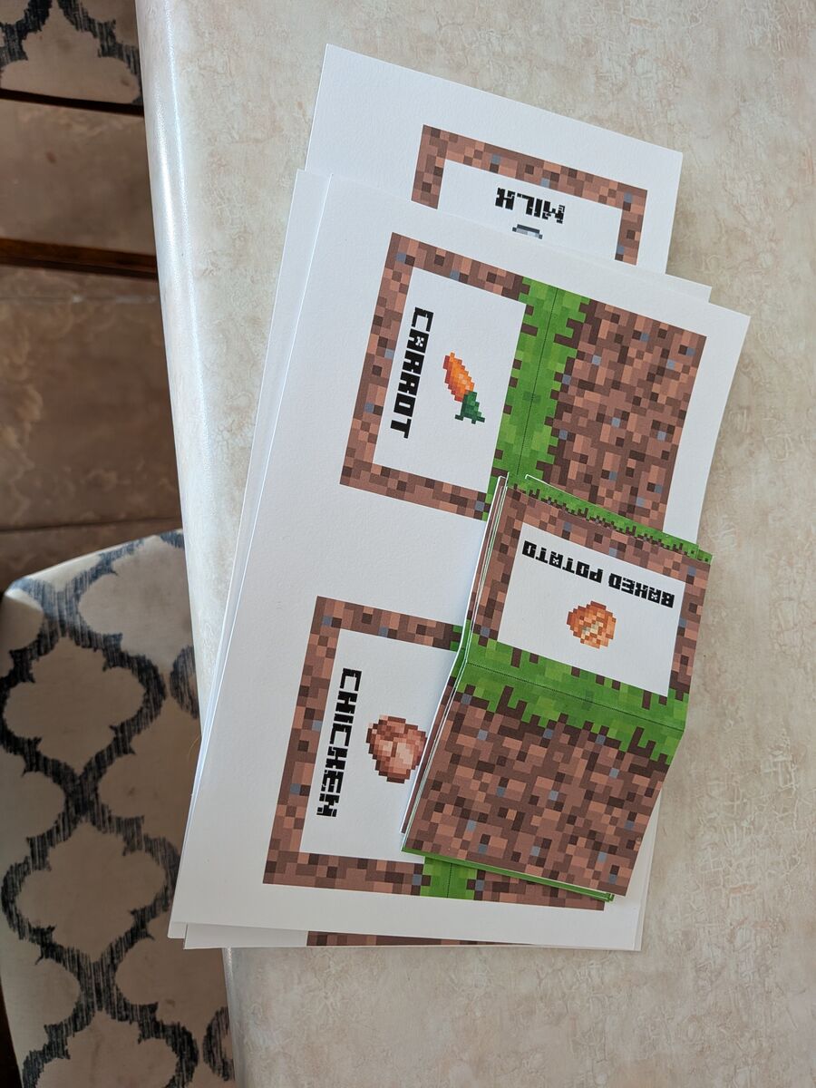 Minecraft party food labels