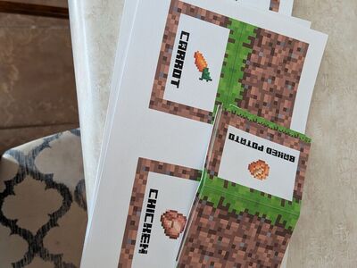Minecraft party food labels