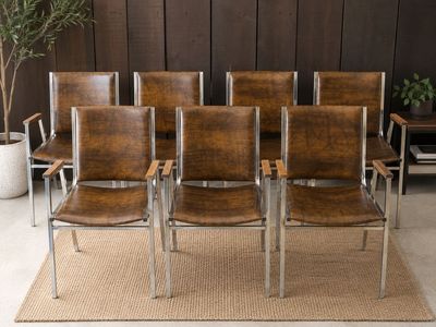 Vintage Mid-Century Chrome & Wood Dining Chairs - Set of 12
