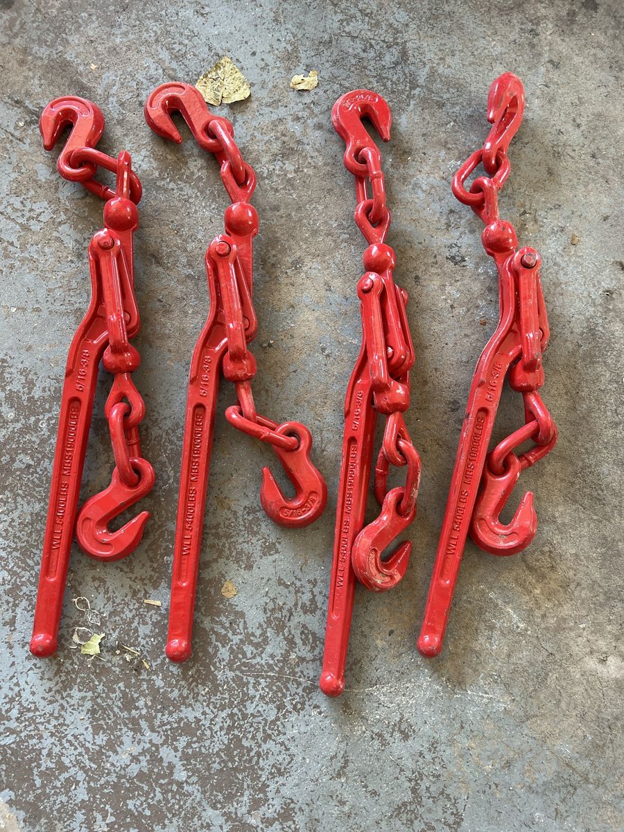 Set of 4 Red Lever Chain Load Binders 5/16" - 3/8" WLL 5400 lbs MBS 19000 lbs