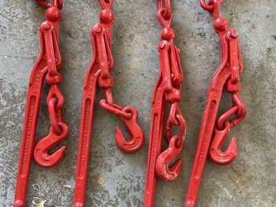 Set of 4 Red Lever Chain Load Binders 5/16" - 3/8" WLL 5400 lbs MBS 19000 lbs