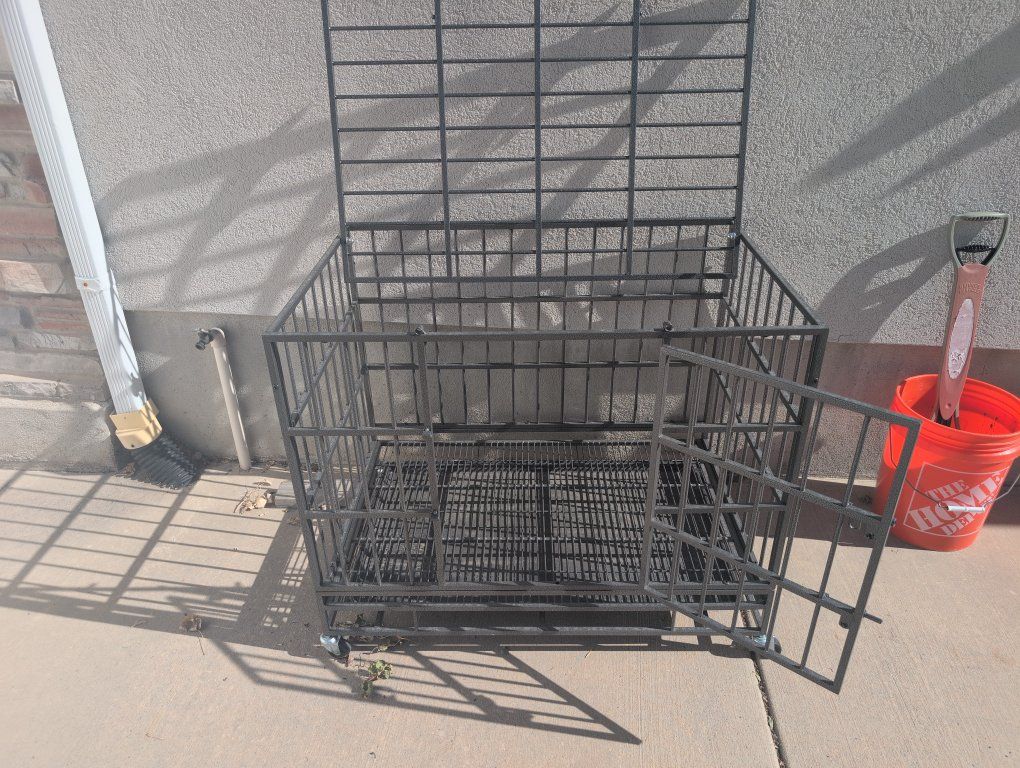 38" Heavy Duty Dog Crate Pet Kennel Cage with Wheels two main openings  and a removable Tray - Large