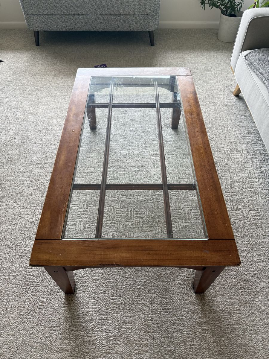 Rectangular Wood & Glass Panel Coffee Table