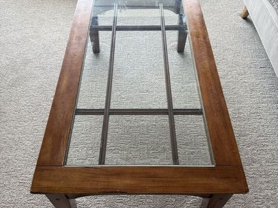 Rectangular Wood & Glass Panel Coffee Table