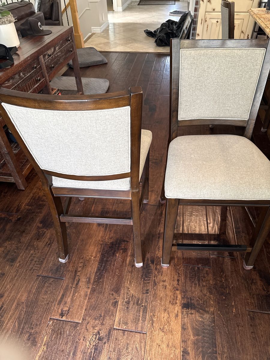 Set of Upholstered Counter Height Dining Chairs with Wood Finish