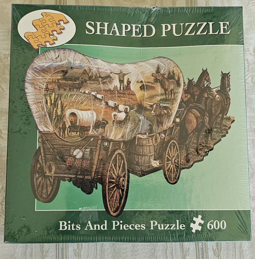 Bits and Pieces 600 Piece Covered Wagon Shaped Jigsaw Puzzle Sealed