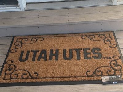 University of Utah Utes Coir Doormat - Welcome Mat with Scrollwork Design
