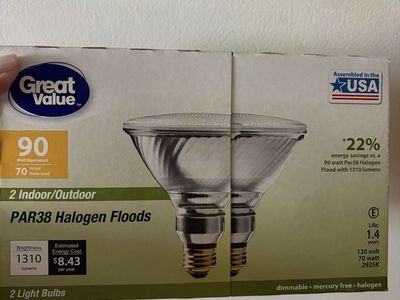 Great Value PAR38 70W (90W Equiv.) Halogen Flood Light Bulbs (2-Pack) - Dimmable, Indoor/Outdoor