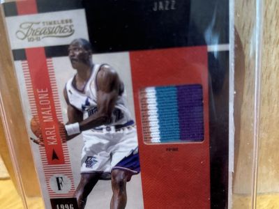 Karl Malone 1996-1997 Timeless Treasures MVP Materials Jazz NBA Basketball Card 08/25 Made. WOW !!! Look at the JERSEY SWATCH.