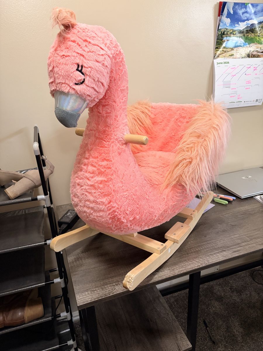 Cute Pink Flamingo Rocker Kids Plush Ride-On Toy