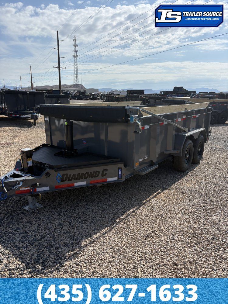 7x14 Diamond C LPT 207 Dump Trailer - 32" Sides - 15.5K GVWR - 14 Ply Tires, 5 Stage Telescopic, Board Brackets, Long Arm Tarp