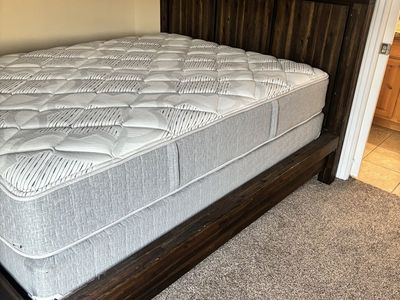 Rustic Wood Queen Bed Frame with Headboard and Mattress