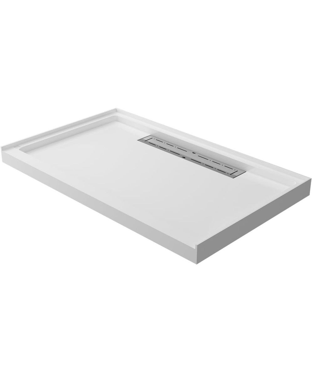 Acrylic Shower Base with Left or Right Drain, Single Threshold, Rectangular Shower Pan, Slip-Resista