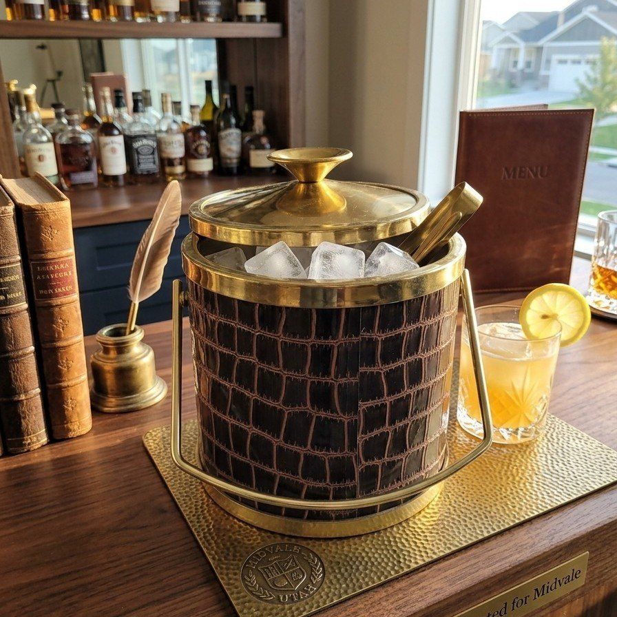 Vintage MCM Ice Bucket Brass + Faux Aligator Skin