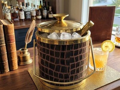 Vintage MCM Ice Bucket Brass + Faux Aligator Skin