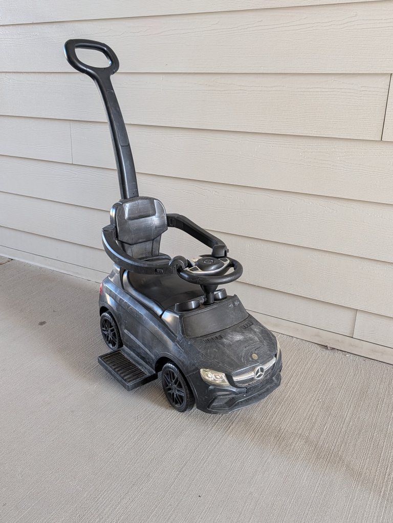 Mercedes-Benz 3-in-1 Push Car Ride-On Toy | Black | Stroller Handle & Safety Rails