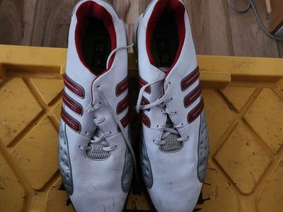 Adidas Leather Athletic Shoes - White with Red Accents - Men's US Size 14
