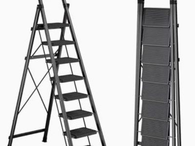 New - Step Stool w/ Tray Support, Foldable Step Ladder w Convenient Handgrip,