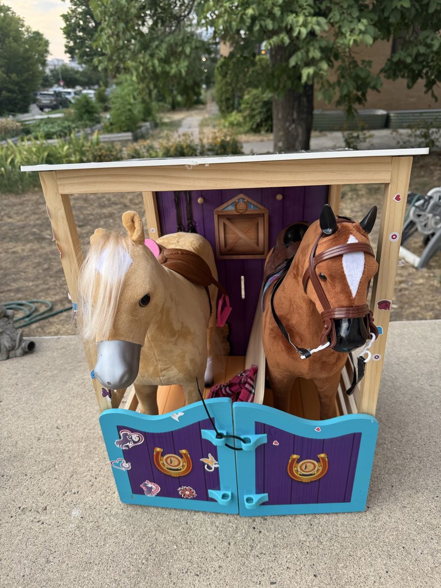Our Generation Toy Horse Stable Play Set with 2 Toy Horses & Saddles