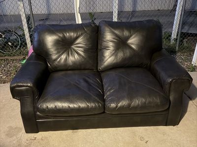 Dark brown leather chair/loveseat