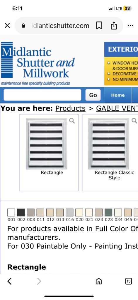 12x18 Rectangle Gable Vents