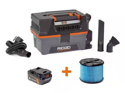 RIDGID 3 Gal. 18V Cordless Handheld NXT Shop Vacuum Wet Dry Vac with Filter, Hose, Accessories and 6.0 Ah Battery HD0318B