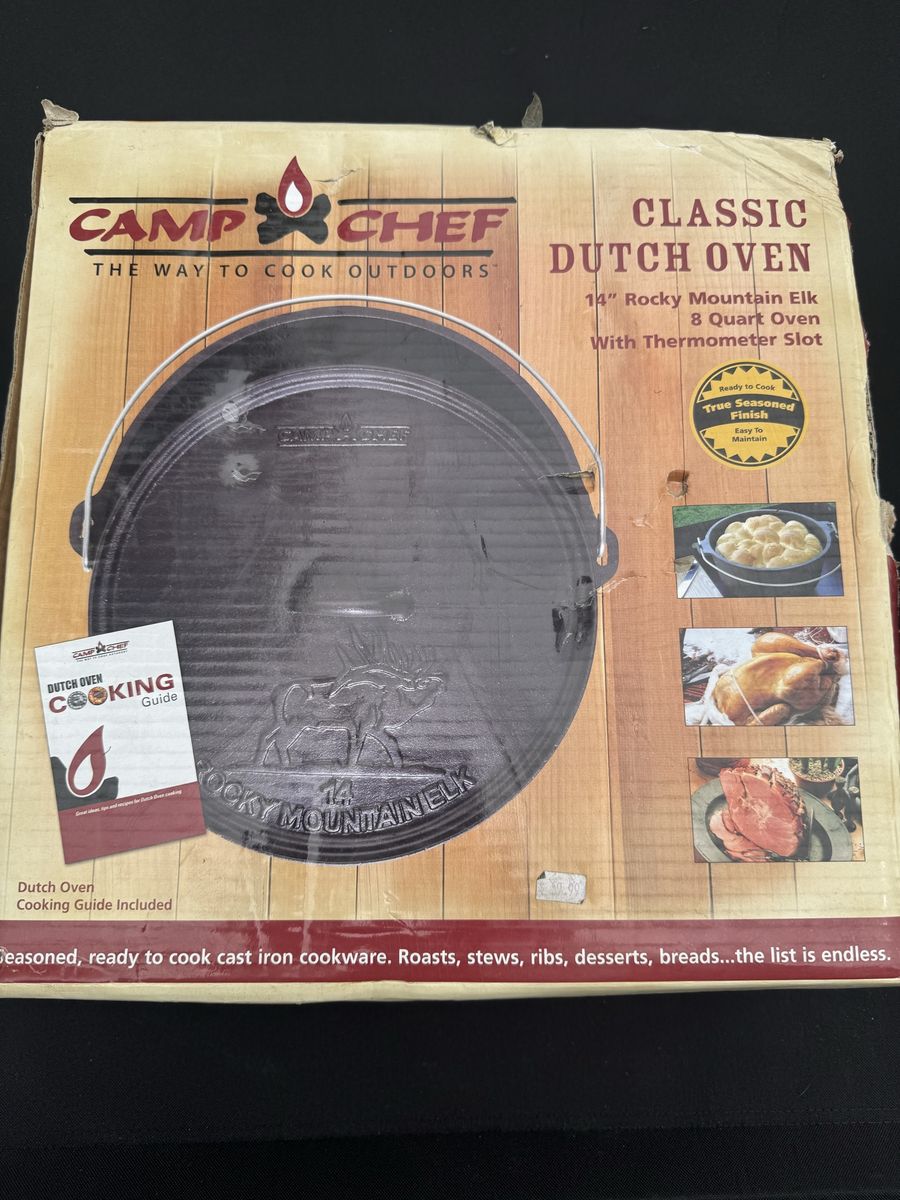 Camp Chef 14" Rocky Mountain Elk 8 Quart Cast Iron Classic Dutch Oven w/ Thermometer Slot