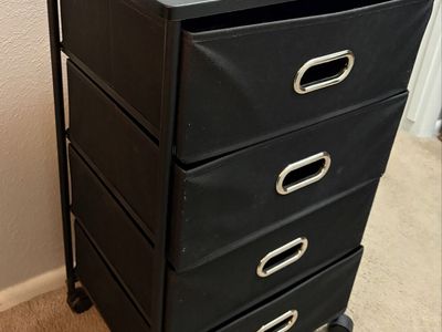 4-Drawer Rolling Storage Cart - Black Fabric Bins with Metal Frame & Wheels
