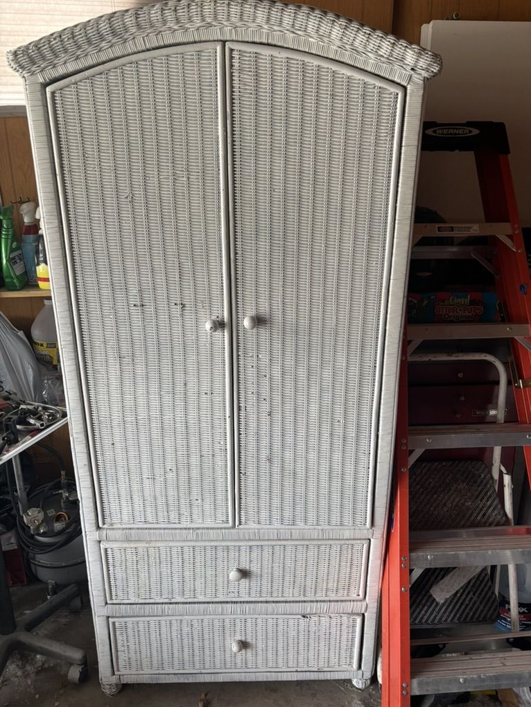 White Wicker dresser And Armoire