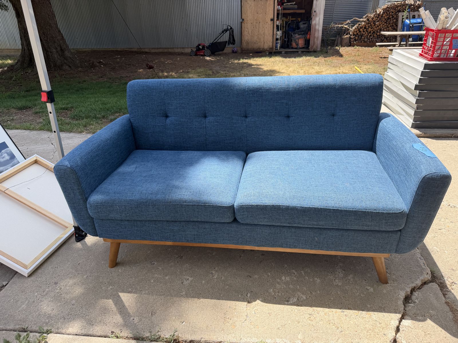 Moving Sale - Mid-Century Modern Blue Fabric Loveseat
