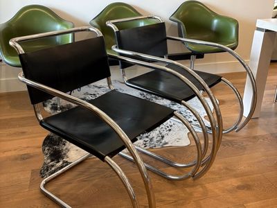 Pair of Knoll MR20 Cantilever Armchairs in Black Leather — 1978