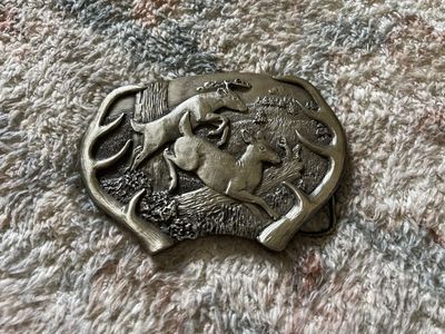 Vintage Deer Buckle, Hunting Scene Belt Buckle, Wildlife Art Accessory