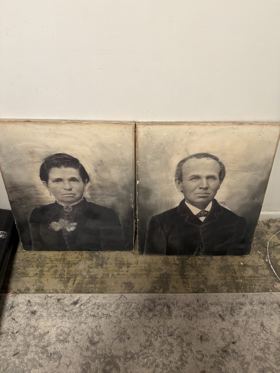 Pair Of Antique Gothic Charcoal Portraits 1800's