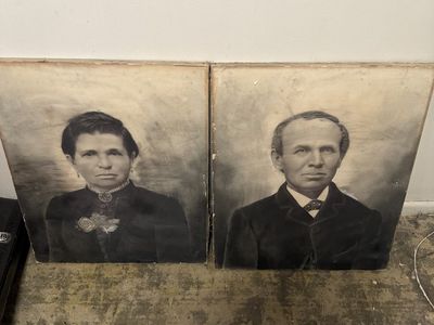 Pair Of Antique Gothic Charcoal Portraits 1800's