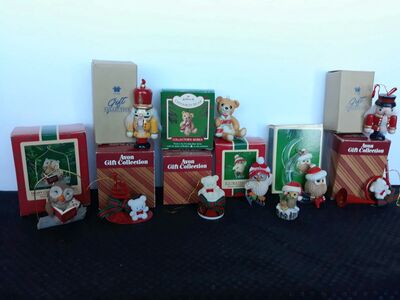 Lot of vintage collectible Avon and Hallmark Christmas ornaments