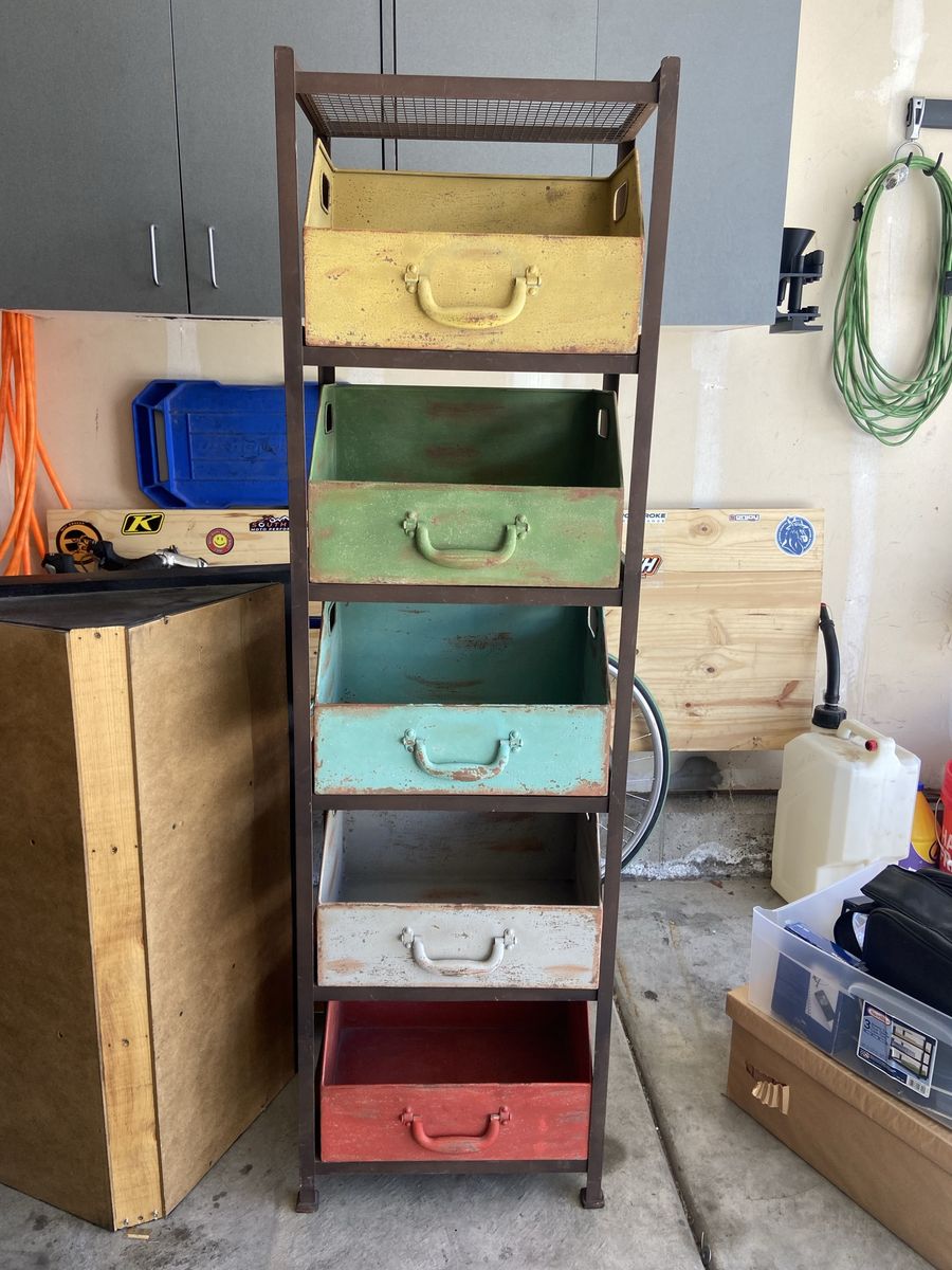 Industrial metal 5 tier bin decorative rack