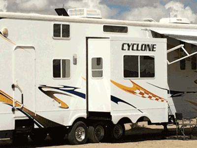 2008 42’ Full Throttle Cyclone 4212 5th Wheel Toy Hauler with 12’ garage lots of upgrades & extras